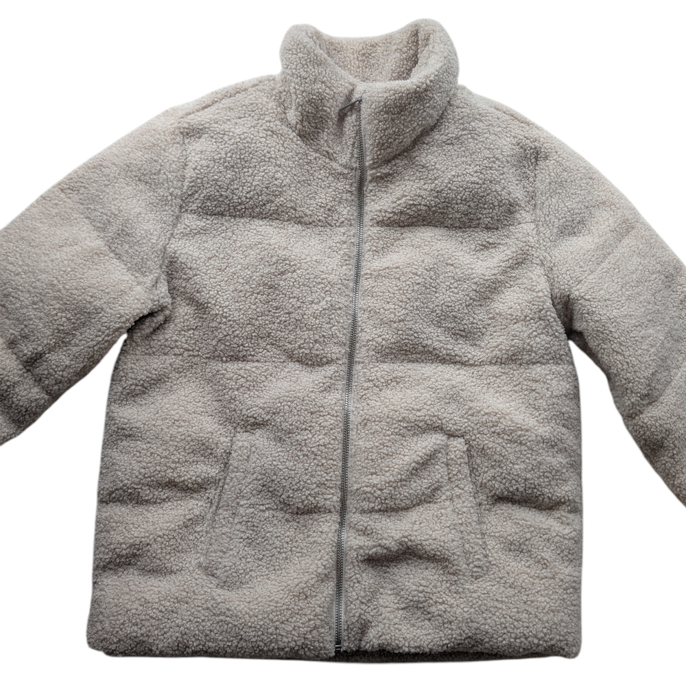 Abercrombie Kids Jacket Sherpa Teddy Bear Coat Zip Up White Cream 13/14